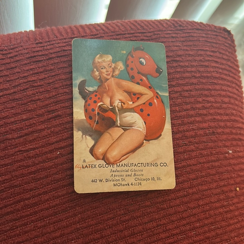 Vintage 1950s Pin Up Advertising Playing Card - Latex Glove Manufacturing Co.